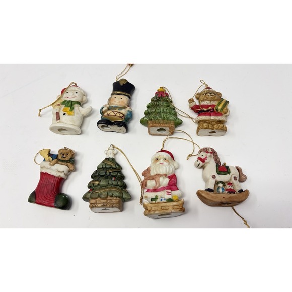 Other - Vintage Ceramic Christmas Ornaments Set 8 Santa Teddy Bear Tree Snowman drummer